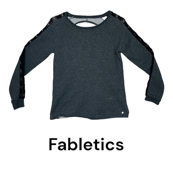 Fabletics womens small sweatshirt open back lace gray active gym lulu athleta bl - Picture 1 of 9